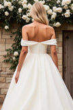 Graceful Off the Shoulder White A Line Wedding Dress