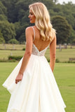 Chiffon A Line Ruffle Ivory Wedding Dress with Lace