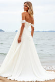 Ivory A Line Off the Shoulder Wedding Dress with Slit