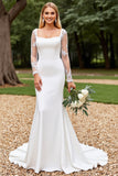 Mermaid Lace Stretch Satin Ivory Wedding Dress