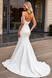 Elegant Strapless Mermaid Ivory Satin Wedding Dress