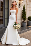 Elegant Strapless Mermaid Ivory Satin Wedding Dress