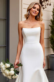 Elegant Strapless Mermaid Ivory Satin Wedding Dress