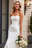 Elegant Strapless Mermaid Ivory Satin Wedding Dress