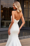 Elegant Strapless Mermaid Ivory Satin Wedding Dress