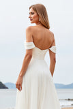 Ivory Chiffon A Line Pleated Off The Shoulder Wedding Dress
