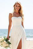 Ivory Chiffon Strapless A Line Wedding Dress
