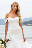 Off the Shoulder Mermaid Ivory Organza Wedding Dress