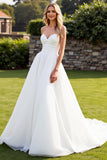 Stretch Satin Organza Ivory A Line Strapless Wedding Dress