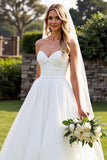 Stretch Satin Organza Ivory A Line Strapless Wedding Dress