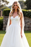 Stretch Satin Organza Ivory A Line Strapless Wedding Dress
