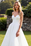 Stretch Satin Organza Ivory A Line Strapless Wedding Dress