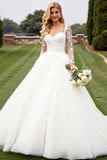 Ivory Lace Long Sleeves A Line Organza Wedding Dress