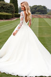 Ivory Lace Long Sleeves A Line Organza Wedding Dress