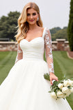 Ivory Lace Long Sleeves A Line Organza Wedding Dress