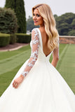 Ivory Lace Long Sleeves A Line Organza Wedding Dress