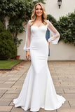 Ivory Stretch Satin Long Sleeves Mermaid Wedding Dress