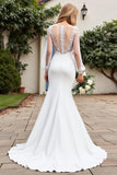 Ivory Stretch Satin Long Sleeves Mermaid Wedding Dress