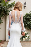 Ivory Stretch Satin Long Sleeves Mermaid Wedding Dress