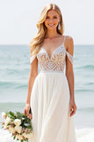 Chiffon Lace Cold Shoulder A Line Wedding Dress
