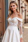 Lace Ivory Off the Shoulder A Line Satin Wedding Dress