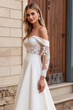 Lace Ivory Off the Shoulder A Line Satin Wedding Dress