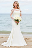 lvory Mermaid Long Sleeves Appliqued Wedding Dress