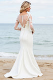 lvory Mermaid Long Sleeves Appliqued Wedding Dress