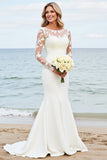 lvory Mermaid Long Sleeves Appliqued Wedding Dress