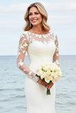 lvory Mermaid Long Sleeves Appliqued Wedding Dress