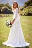 lvory A Line 3/4 Sleeves Lace Long Wedding Dress