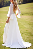 lvory A Line 3/4 Sleeves Lace Long Wedding Dress