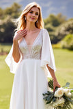 lvory A Line 3/4 Sleeves Lace Long Wedding Dress