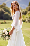 lvory A Line 3/4 Sleeves Lace Long Wedding Dress