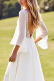 lvory A Line 3/4 Sleeves Lace Long Wedding Dress