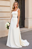 Simple lvory A Line Spaghetti Straps Long Wedding Dress