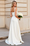 Simple lvory A Line Spaghetti Straps Long Wedding Dress
