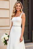 Simple lvory A Line Spaghetti Straps Long Wedding Dress