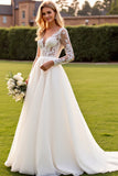 lvory A Line Long Sleeves Lace Appliqued Wedding Dress