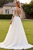 lvory A Line Long Sleeves Lace Appliqued Wedding Dress