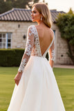 lvory A Line Long Sleeves Lace Appliqued Wedding Dress