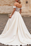 lvory A Line Off The Shoulder Satin Long Wedding Dress