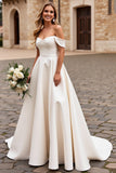 lvory A Line Off The Shoulder Satin Long Wedding Dress