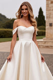 lvory A Line Off The Shoulder Satin Long Wedding Dress