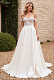 lvory A Line Off The Shoulder Lace Appliqued Wedding Dress