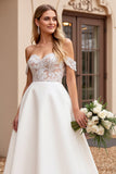 lvory A Line Off The Shoulder Lace Appliqued Wedding Dress