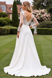 A Line lvory Long Sleeves Lace Appliqued Wedding Dress