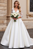 A Line Long Sleeves lvory Appliqued Wedding Dress