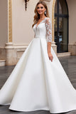 A Line Long Sleeves lvory Appliqued Wedding Dress