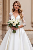 A Line Long Sleeves lvory Appliqued Wedding Dress